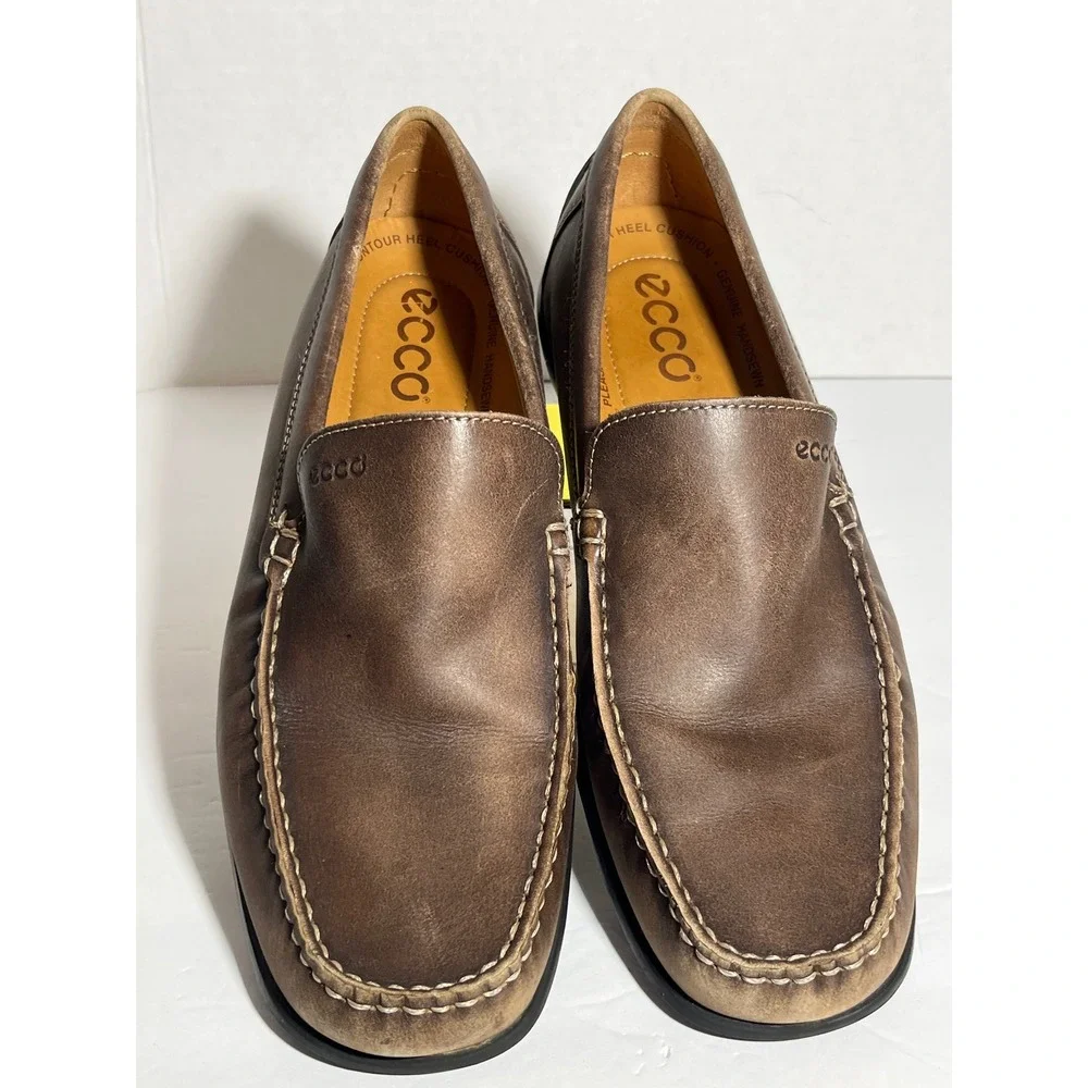 ECCO Mens Brown Leather Handsewn Loafers Slip On Driving Shoes Size 43 9 9.5